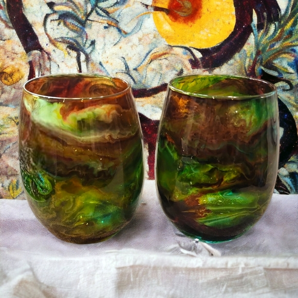 Hand Crafted Other - (2)Enchanted Forest/Stemless Wine Set